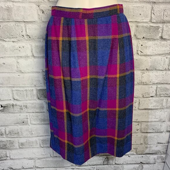 Vintage 80s Plaid Double Breasted Blazer Skirt Set Small Purple Blue Handmade - Picture 3 of 16